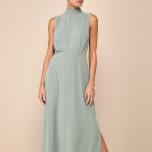 Lulus Classic Elegance Sage Chiffon Sleeveless Mock Neck Maxi Dress Green